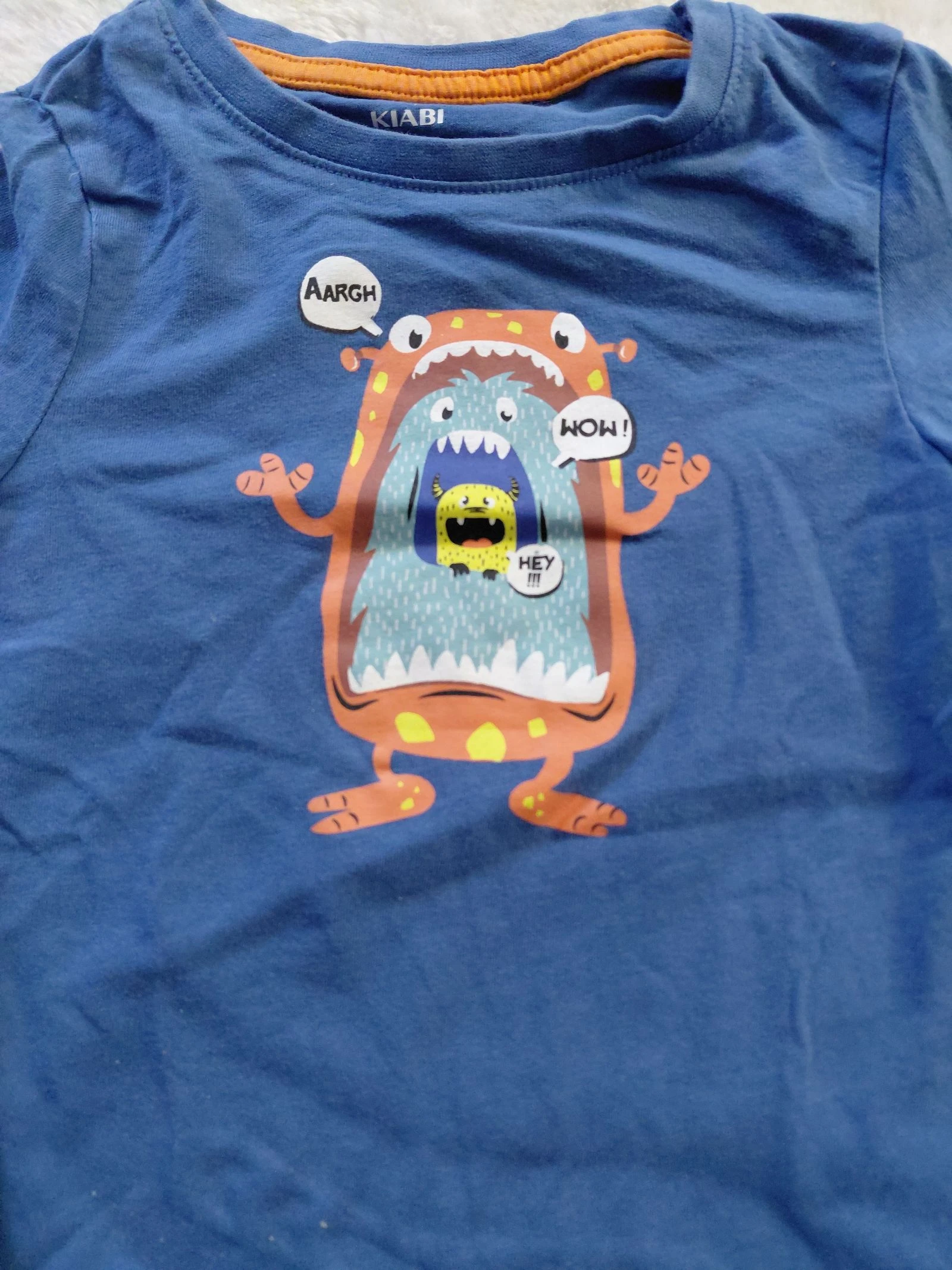 Blue long-sleeve monster print t-shirt Kiabi 4 years old – photo 2